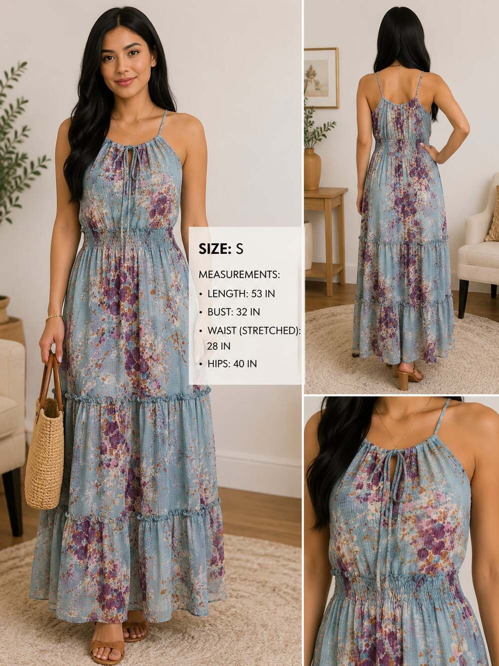 Lovestitch Floral Print Chiffon Halter Neck Tiered Maxi Dress
M-86